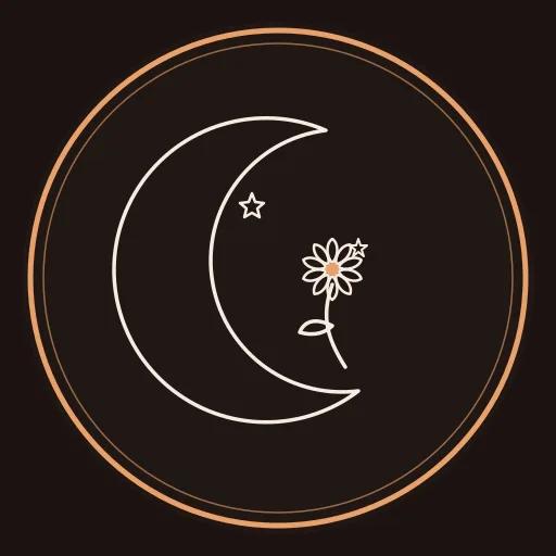 Ines’s mark: a fine line crescent moon with a small daisy, in a copper ring