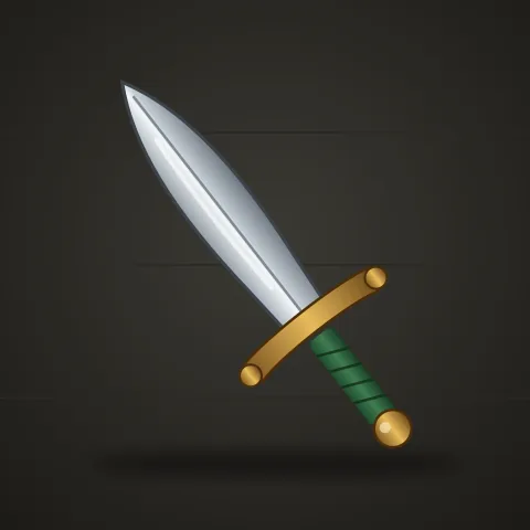 A long sword with a leaf-shaped blade and a wrapped green grip