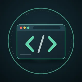 A browser window with two green chevrons on it, inside a ring