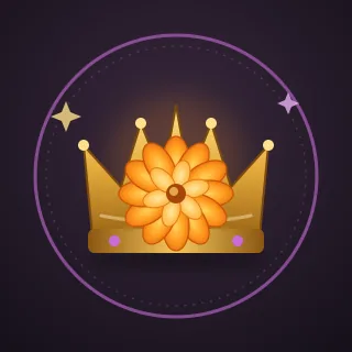 An orange marigold pinned to a gold foam crown, inside a ring