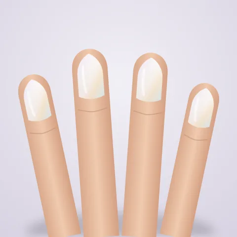 Four nails in milky white with a pearly chrome shine