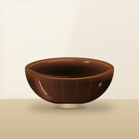 A deep bowl in a dark brown tenmoku glaze