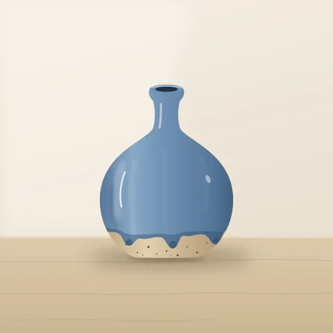 A round-bellied vase with a narrow neck in a blue glaze