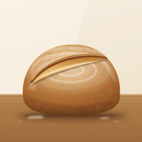 A round country loaf with a long curved score, dusted with flour