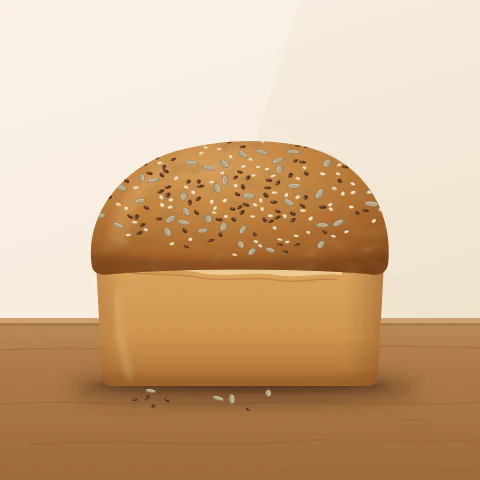 A tall sandwich loaf with a domed top covered in seeds