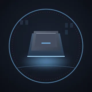 A single keyboard key lit blue from below, inside a ring