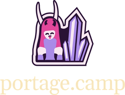 The left chest emblem: the Amethyst After Hours logo, with portage.camp under it