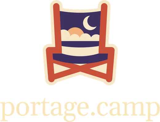 The left chest emblem: the Edge of Evening logo, with portage.camp under it
