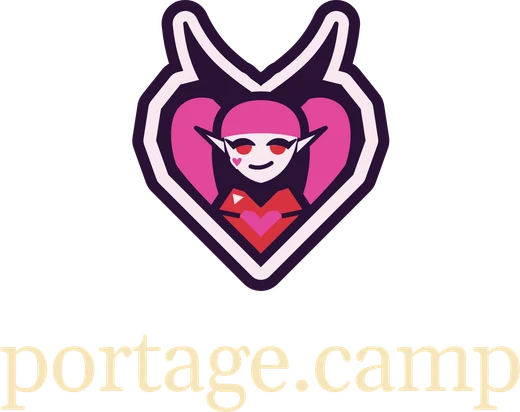 The left chest emblem: the Heart Thief logo, with portage.camp under it