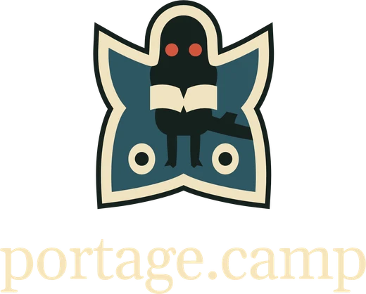 The left chest emblem: the Night Library logo, with portage.camp under it