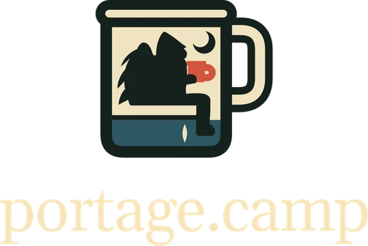 The left chest emblem: the Quiet Hours logo, with portage.camp under it