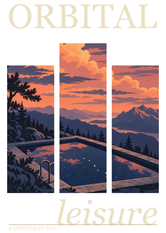 A Different Sky, the drawing: A pool on a mountainside holding the last orange light and the first stars.